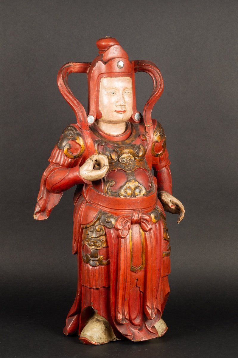 Virudhaka - Heavenly King, Polychrome Wood, China / Vietnam, 18th / 19th Century.-photo-3