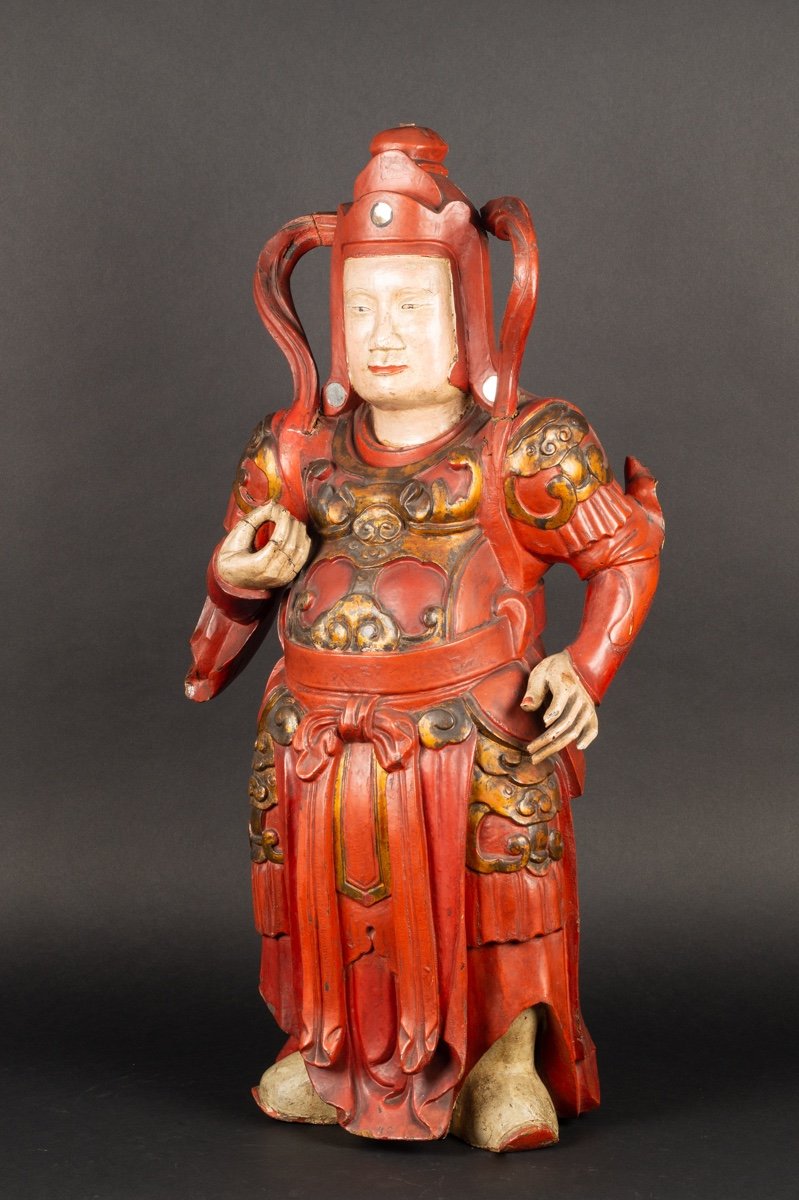 Virudhaka - Heavenly King, Polychrome Wood, China / Vietnam, 18th / 19th Century.-photo-4