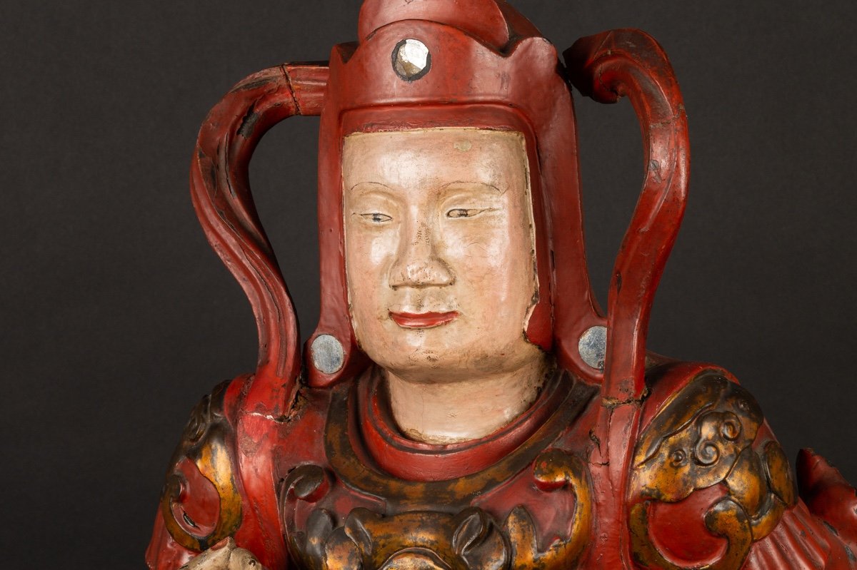 Virudhaka - Heavenly King, Polychrome Wood, China / Vietnam, 18th / 19th Century.-photo-2