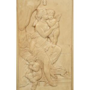 Bas-relief Of A Woman With Cupids, Alabaster, Academicism, France, 19th Century