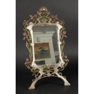 Table Mirror, Art Nouveau, Painted Metal, Circa 1900.