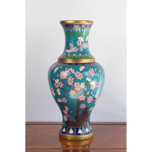 Vase With Cherry Blossoms And Butterflies, Cloisonne, China, Early 20th Century, Roc Period