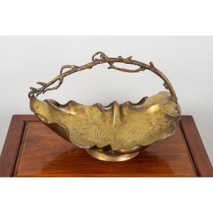 Panier  Chinoiserie Avec Perroquet, Bronze, France, Fin Du 19e Siècle 