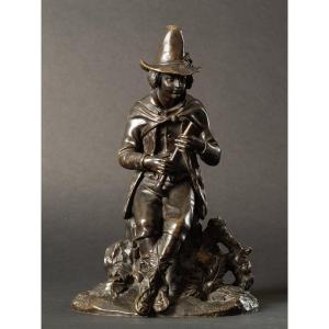 Shepherd / Musician, Victor Evrard (1807-1877), Bronze, 19th Century.