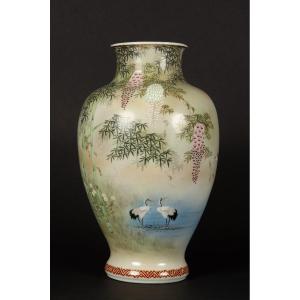Vase With Cranes, Japan, Kutani / Yokohama, Meiji Era (1868-1912)