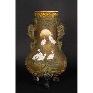 Vase Avec Des Hérons, Satsuma, Japon, ère Meiji (1868-1912). 