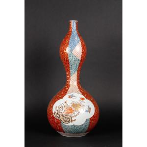 Vase - Double Gourd, Kutani, Signed, Japan, Meiji Era (1868-1912).