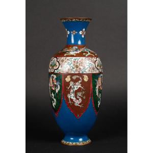 Vase Cloisonné Avec Dragons Et Phénix, Japon, ère Meiji (1868-1912). 