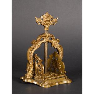 Card Press, Gilt Bronze, 19th Century.