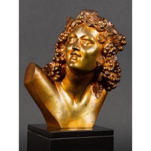 Bust Of Bacchus, Marcel Bouraine (1886-1948), Art Deco, Gilt Bronze, France, Before 1947.