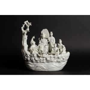 Boat With Immortals, White China, China, 19th/20th Century.  