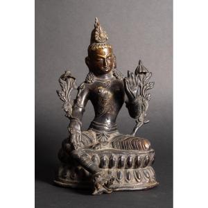 Green Tara, Patinated Bronze, Tibet/nepal, 19th/20th Century. 