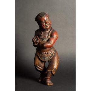 Dancer, Polychrome Wood, China, Qing Dynasty (1644-1912). 