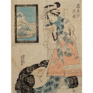 Bijin à La Fenêtre, Estampe Ukiyo-e, Japon, ère Edo, XIXe Siècle. 