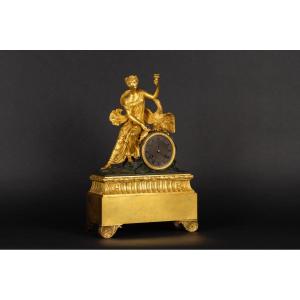 Clock, Hebe With Eagle, Gilt Bronze, Empire, Early 19th Century 