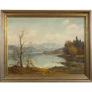 Lac De Constance, Huile Sur Toile, Schuster, Munich, 20e Siècle.