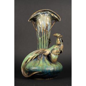 Pheasant Vase, Amphora, Austria, Art Nouveau, Circa 1900. 