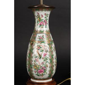 Lampe - Vase, Famille Verte, Canton Rose, Chine, XIXe Siècle. 