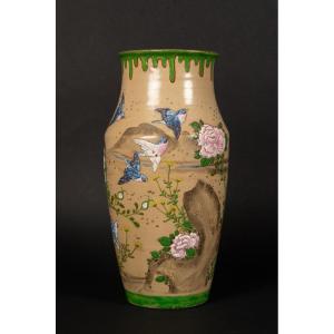 Vase Avec Oiseaux Et Fleurs, Japon, ère Meiji (1868-1912).  