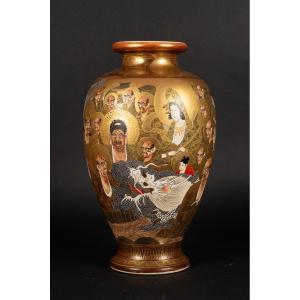 Vase With Figures And A Dragon, Kinkozan, Satsuma, Japan, Meiji Era (1868-1912).   