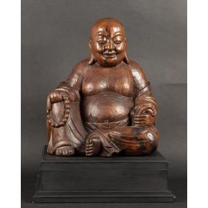 Budai Avec Socle, Bois, Chine, Dynastie Qing, XIXe Siècle.   