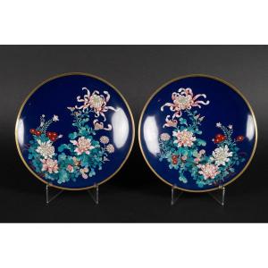 Paire d'Assiettes Cloisonnées, Japon, ère Meiji/taisho, Début. XXe S.