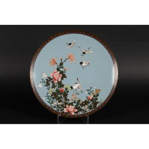 Crane Dish, Cloisonné, Japan, Meiji Era (1868-1912).  