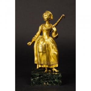 Lady With Parasol, Gilt Bronze, France, 19th Century