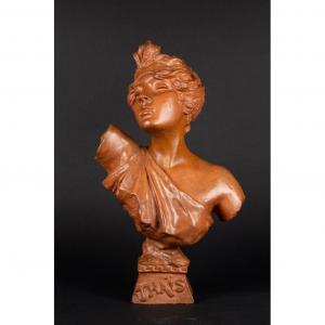 Bust Of A Young Girl, Art Nouveau E. Villanis 19th Century