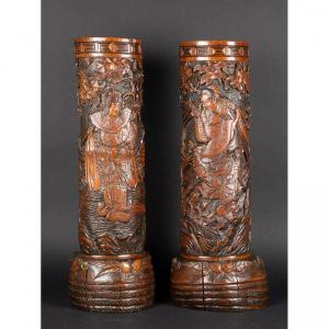 Pair Of Bamboo Sculptures, Japan, Meiji 1868-1912