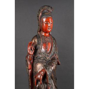 Guanyin, Chine, dynastie Qing, XVIIe/XVIIIe siècle, bois polychrome.  