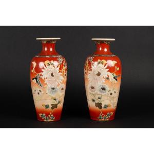 Paire De Vases Colorés, Satsuma, Japon, ère Meiji, Vers 1900 