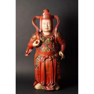 Virudhaka - Heavenly King, Polychrome Wood, China / Vietnam, 18th / 19th Century.