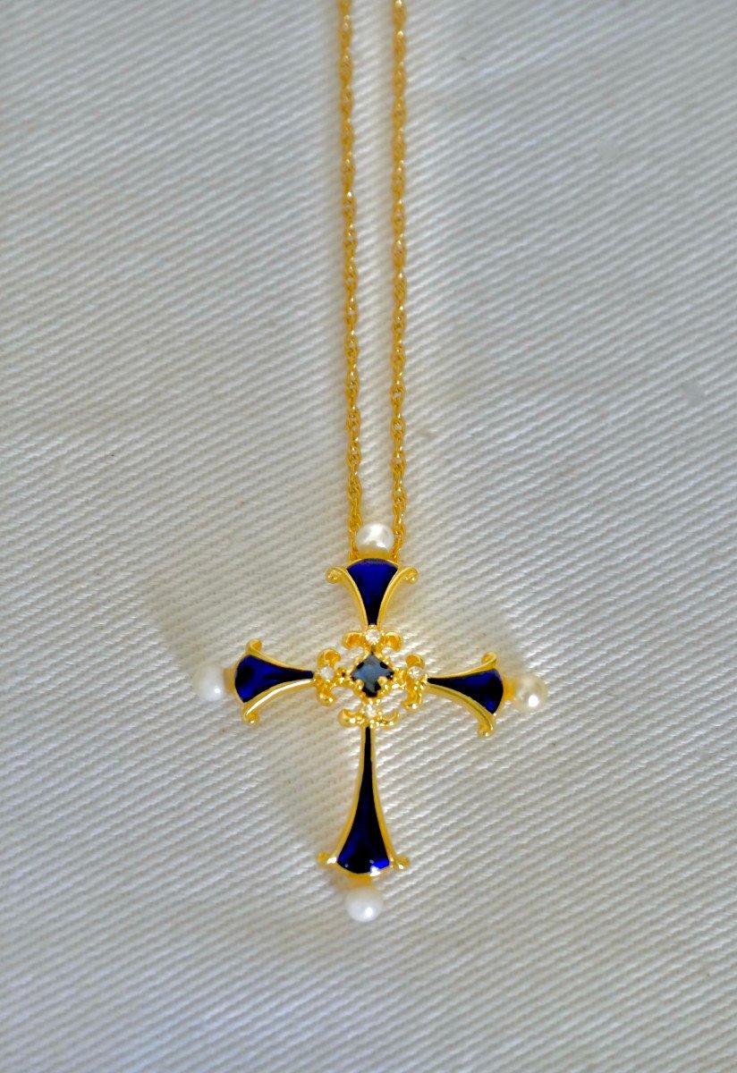 Bijou Fabergé - Croix en or, émail et pierres-photo-6