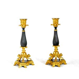 Pair Of Torches - Bronze Candlesticks