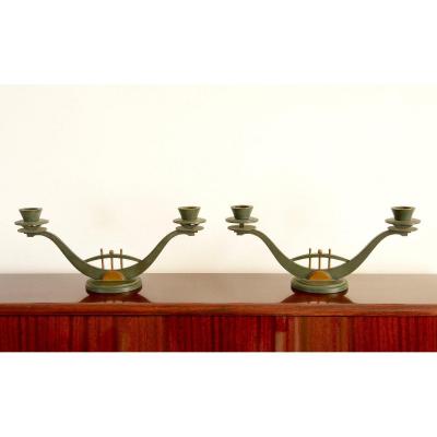 Pair Of Bronze Candlesticks - Art Deco