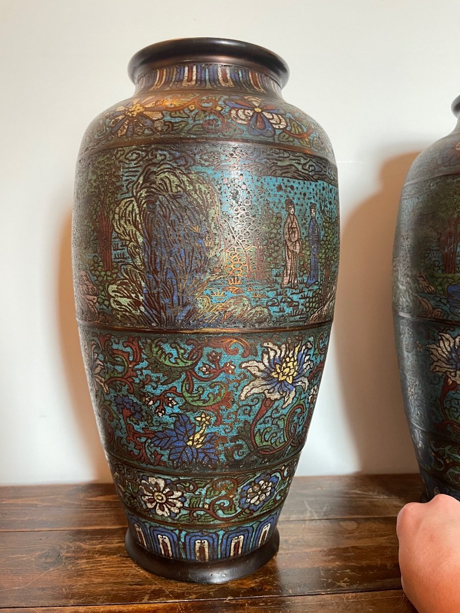 Pair Of Cloisonne Bronze Vases End XIX-photo-4