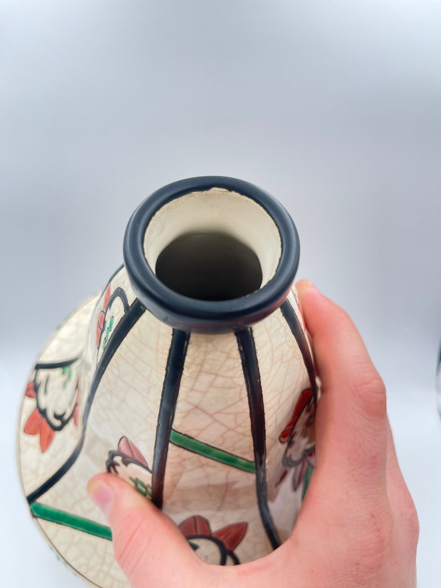 Vase Toupie émaux De Longwy Art Déco-photo-2