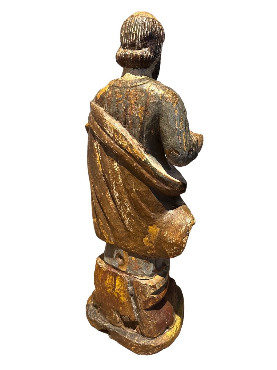 Saint Pierre & Statue En Bois Polychrome XVIII-photo-5