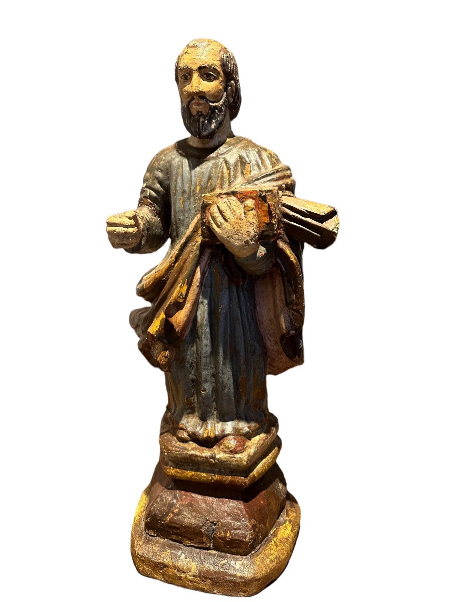 Saint Pierre & Statue En Bois Polychrome XVIII