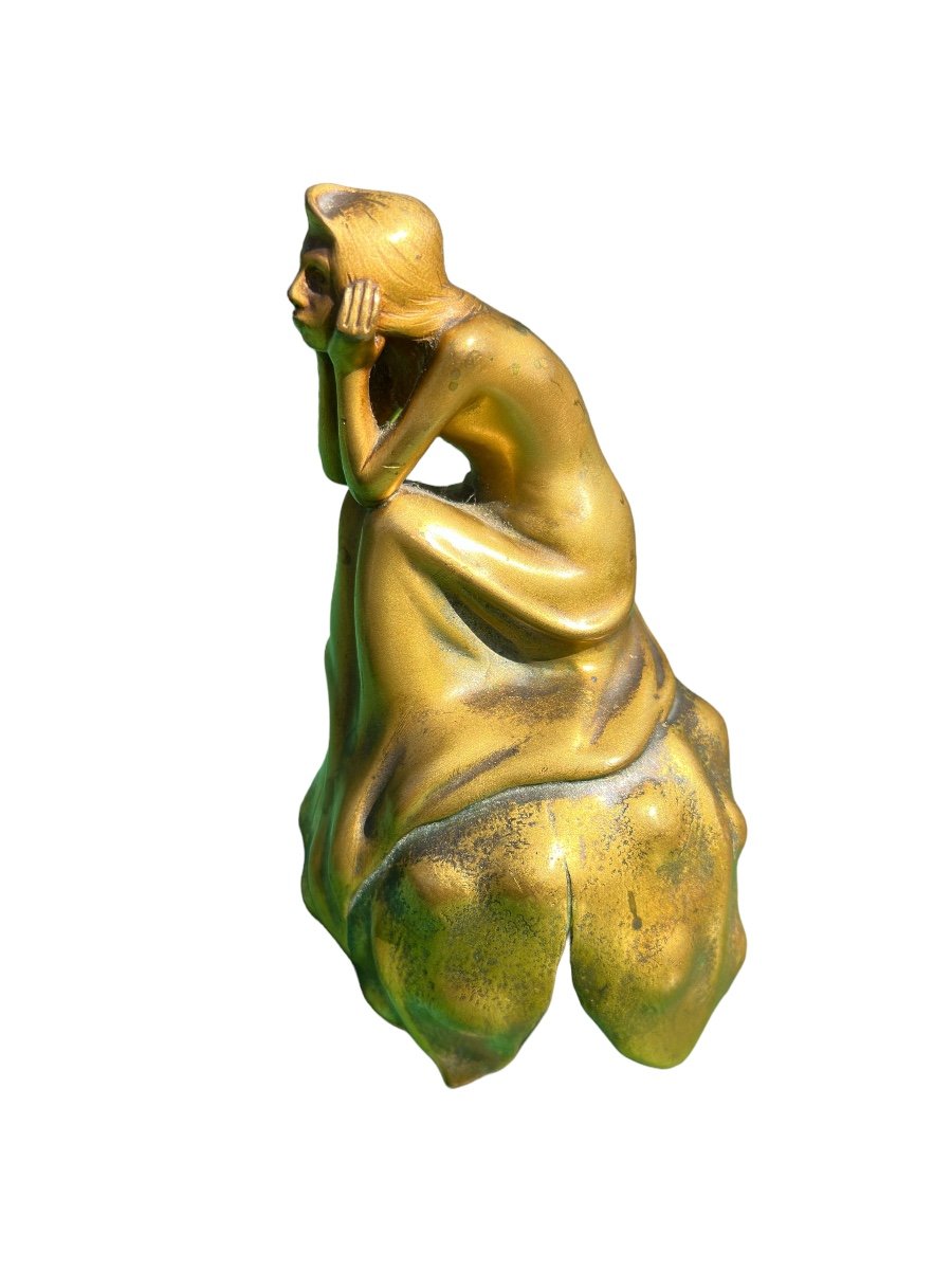 Mars Vallett « la Mélancolie » Clochette Art Nouveau En Bronze Doré Fonte Colin Paris-photo-1