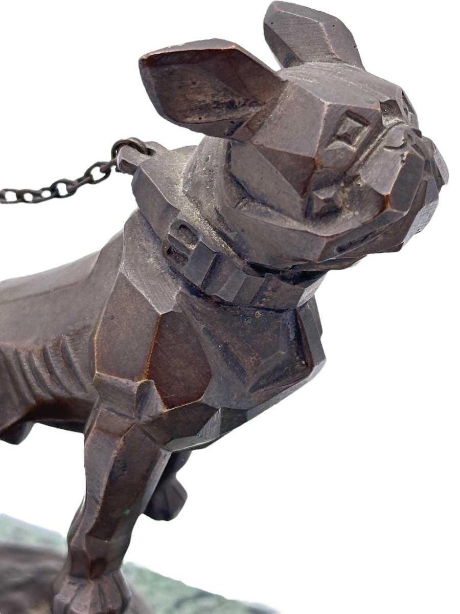 Bulldog Mascot/radiator Cap With Chain Signed Ge In Bronze-photo-3