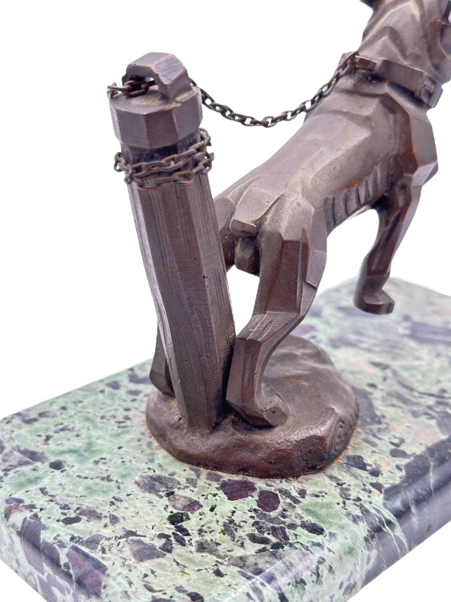 Bulldog Mascot/radiator Cap With Chain Signed Ge In Bronze-photo-4