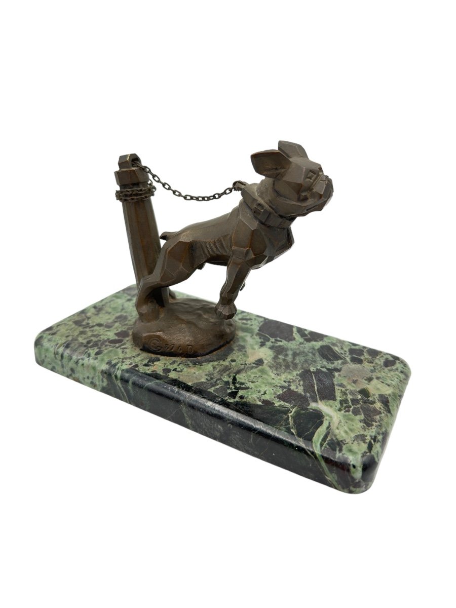 Bulldog Mascot/radiator Cap With Chain Signed Ge In Bronze