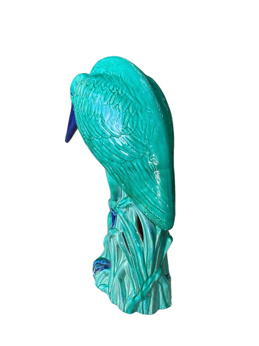 Heron Important Ceramic Subject, Green And Blue Enameled-photo-1