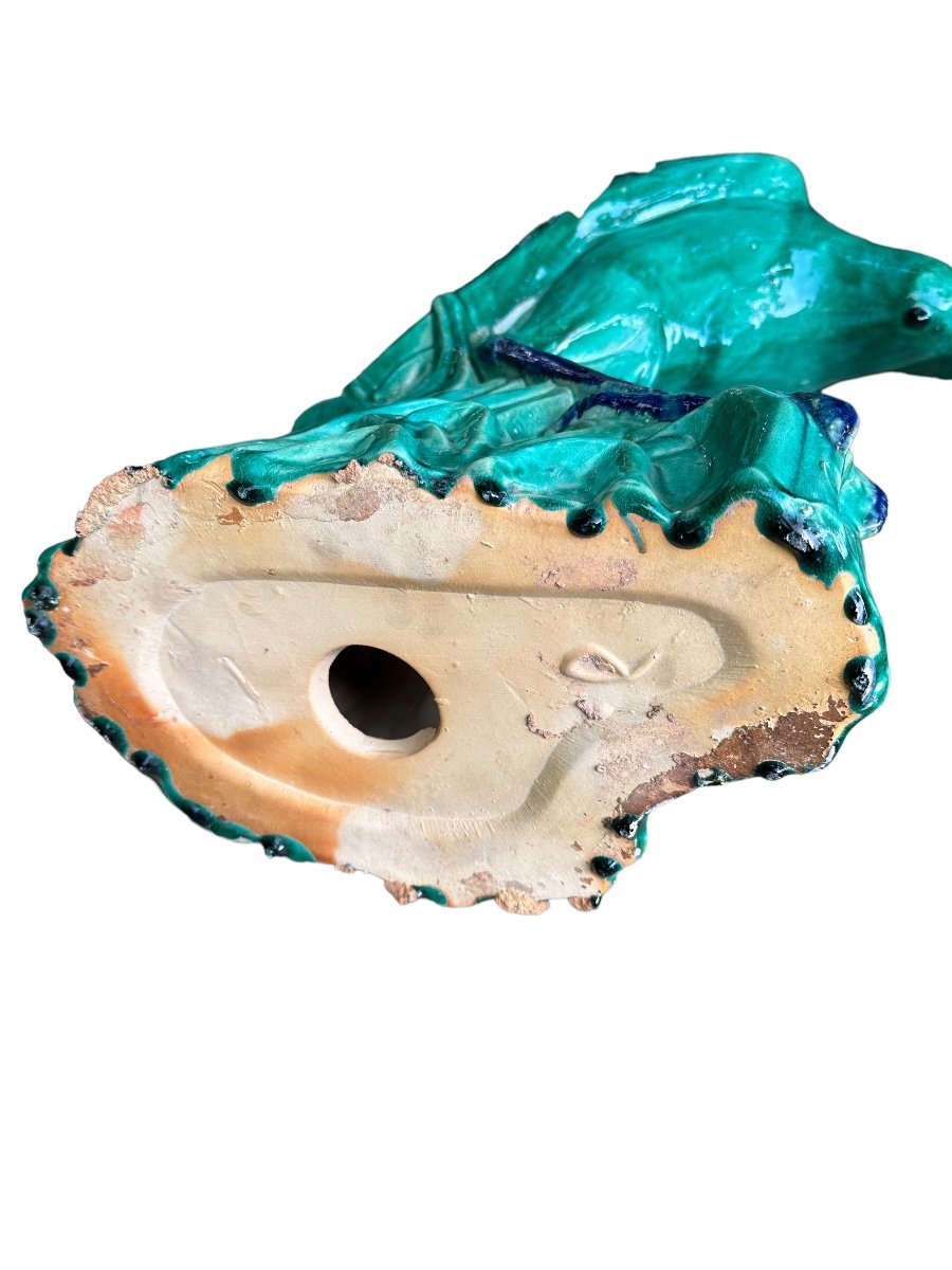 Heron Important Ceramic Subject, Green And Blue Enameled-photo-5