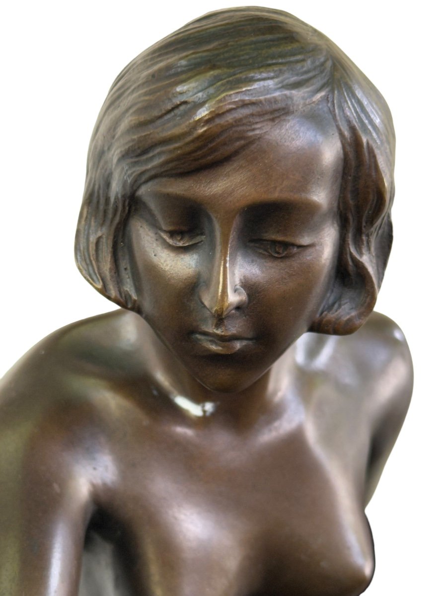 H.Plisnier Bronze Art Déco Femme Aux Chats -photo-2