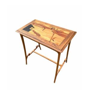 Art Nouveau Table In Marquetry Signed La Ruche