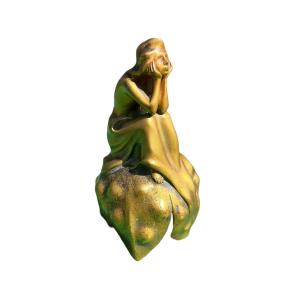 Mars Vallett « la Mélancolie » Clochette Art Nouveau En Bronze Doré Fonte Colin Paris