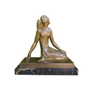 Ignacio Gallo (1887-1956) Femme à L’oiseau & Bronze Art Déco 